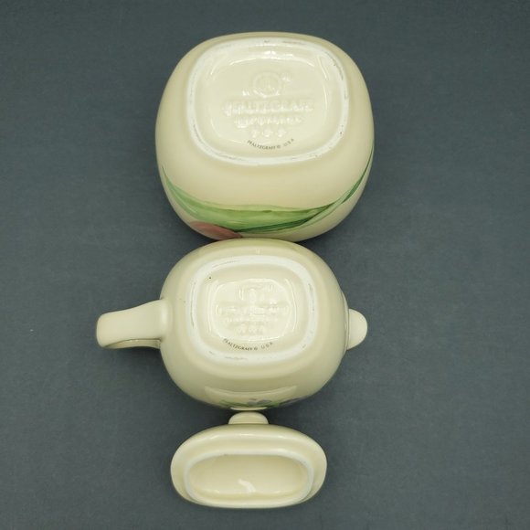 Pfaltzgraff Garden Party Creamer and Sugar Bowl with Lid Tulips Violets Leaves - Picture 6 of 7